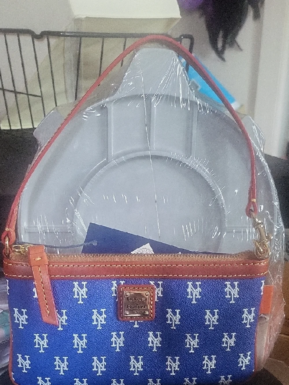 Dooney & Bourke Blue Crossbody with Tan Trim and Gold Accents